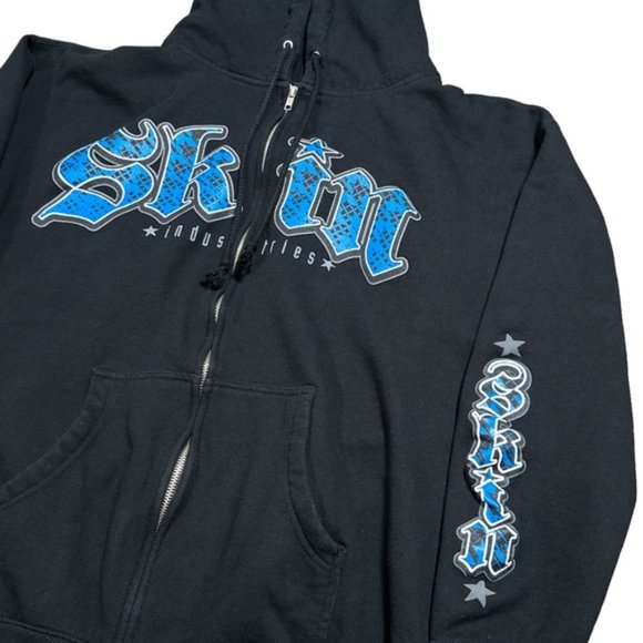 Vintage Y2K Skin Industries Made in USA Pinup Girl Zip Hoodie Mens Large - Picture 3 of 7